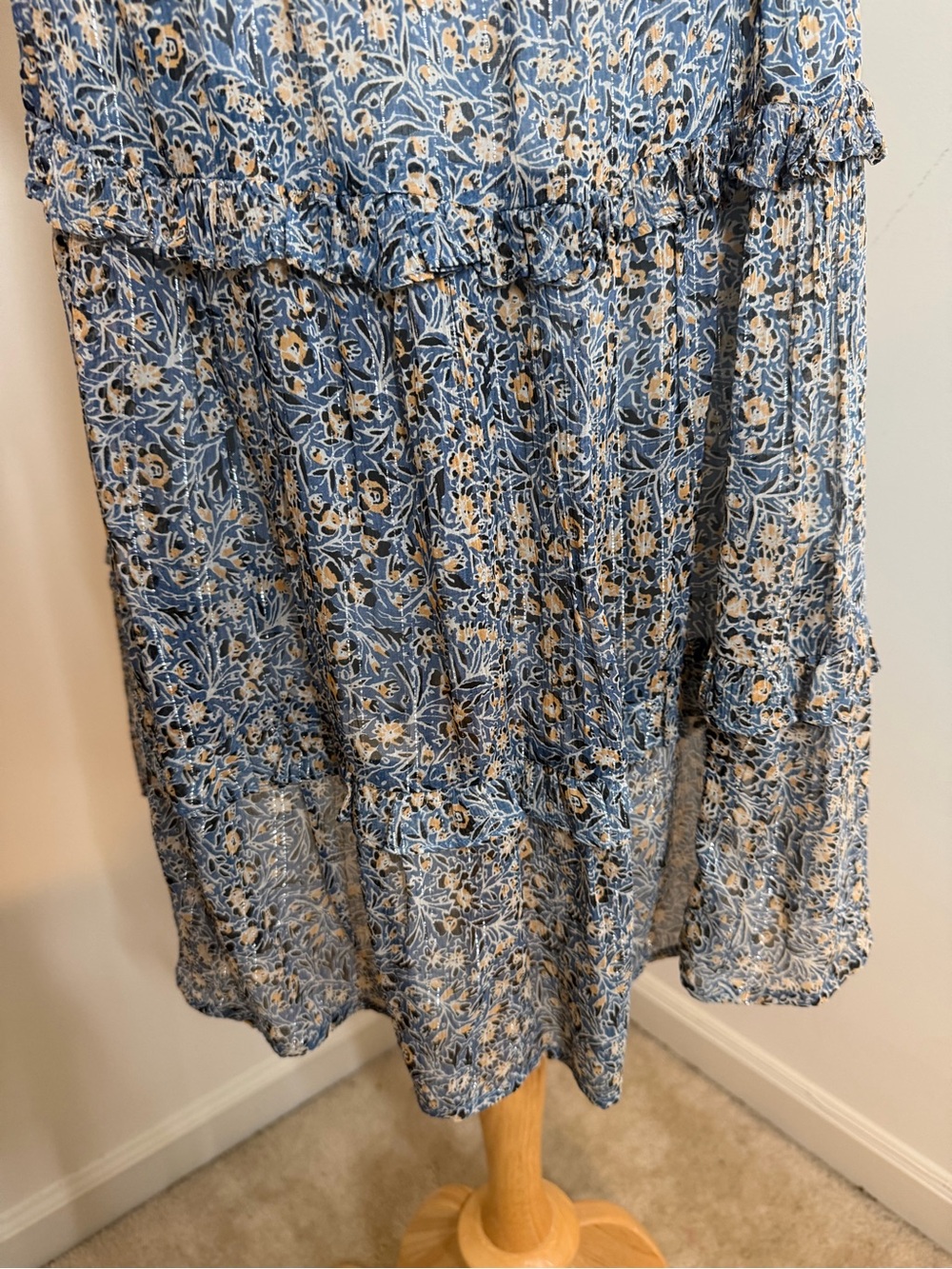 Anthropologie Kira Off-the-Shoulder-SZ 6-Blue Shimmer Peasant Dress Stretchy$198 - Picture 12 of 14